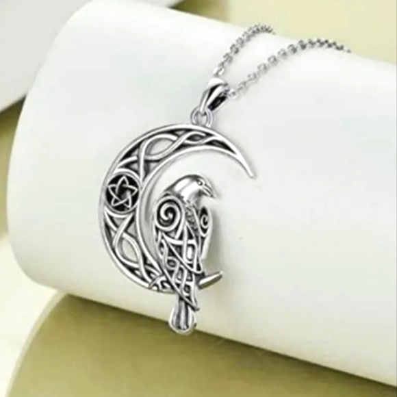 New Vintage Moon Raven Celtic Knot Necklace - Picture 2 of 4